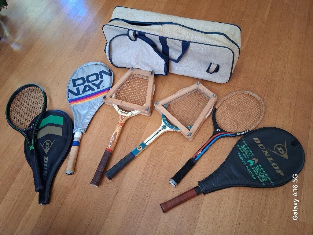 Vintage tennisrackets en tas, Sport en Fitness, Tennis, Ophalen, Gebruikt, Racket, Dunlop