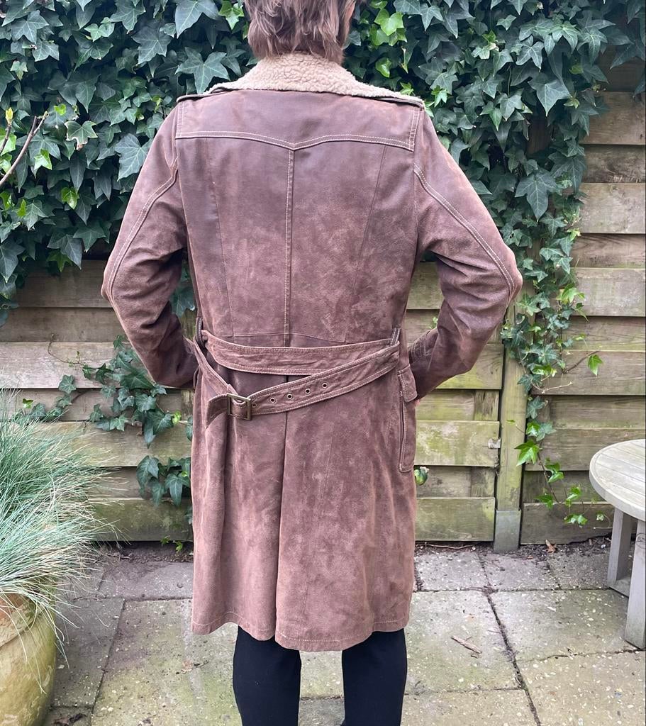 Lange suède jas met teddy voering, Ophalen of Verzenden, Gedragen, Maat 38/40 (M), Bruin