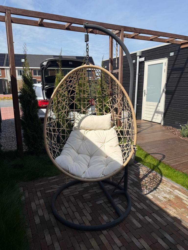 Hangstoel Swing met standaard en kussens | Naturel, Ophalen, Gebruikt, Metaal