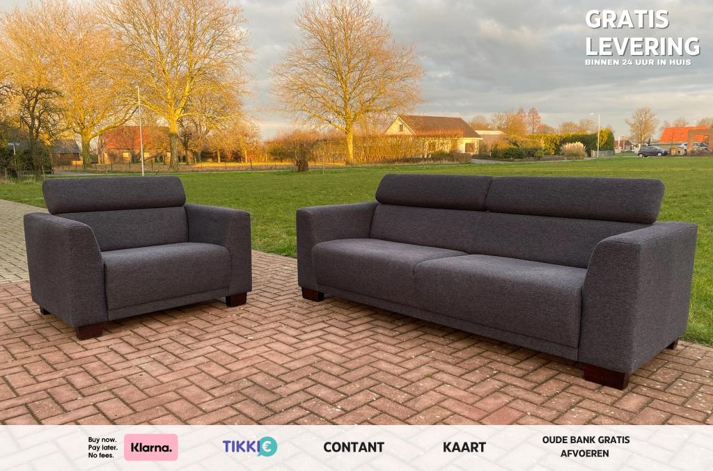 Montèl Donkergrijze Stoffen Bankstel-  Gratis Levering NL, Huis en Inrichting, Banken | Bankstellen, 250 tot 300 cm, Hoekbank