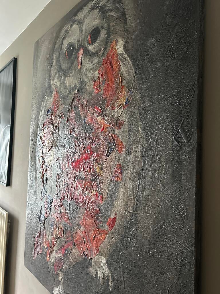 Abstract Uil Schilderij - Textuurrijk en Expressief, Ophalen