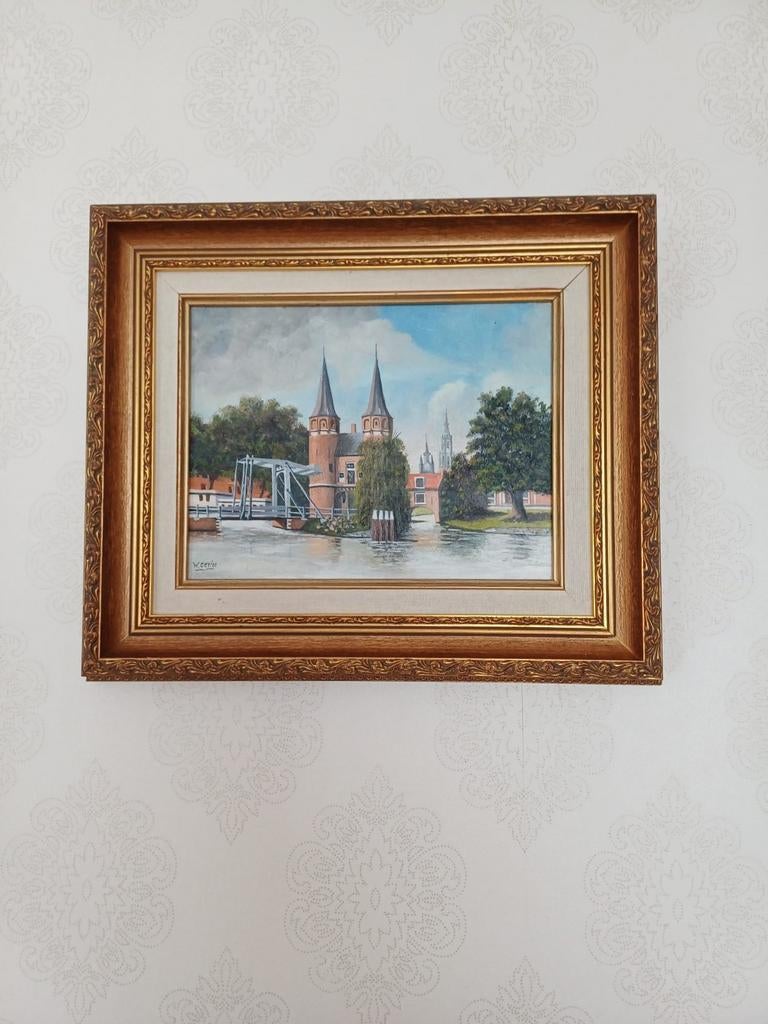 Schilderij: Historisch Stadsgezicht Delft Oostpoort, Ophalen of Verzenden