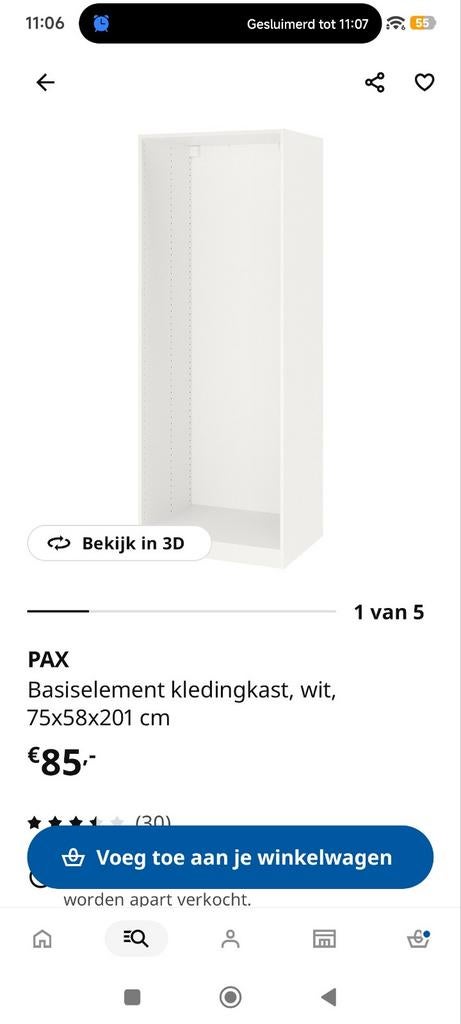 Pax kledingkast wit, Ophalen, 200 cm of meer, 50 tot 100 cm, Zo goed als nieuw