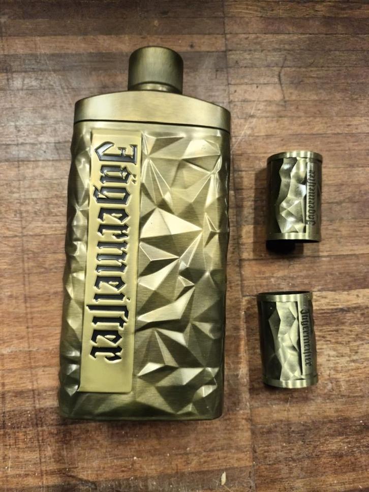 Jägermeister fles blik met shotglaasjes, Diversen, Rommelmarktspullen, Gebruikt, Ophalen of Verzenden