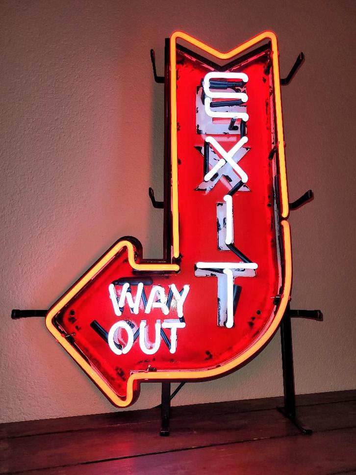 EXIT WAY OUT neon lamp div. neonverlichting fifties sixties, Verzamelen, Merken en Reclamevoorwerpen, Zo goed als nieuw, Lichtbak of (neon) lamp