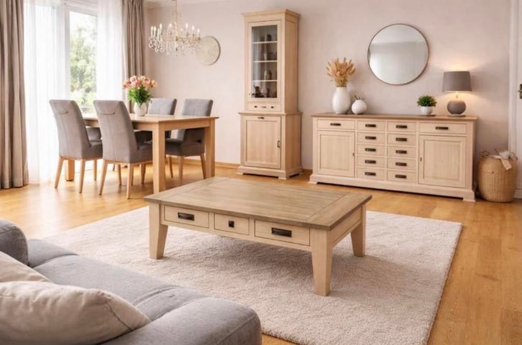 Complete eetkamer woonkamer set De Bommel massief eikenhout, Huis en Inrichting, Complete inboedels, Ophalen of Verzenden