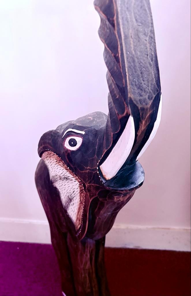 Grote handgesneden houten olifant met slurf omhoog, Antiek en Kunst, Ophalen