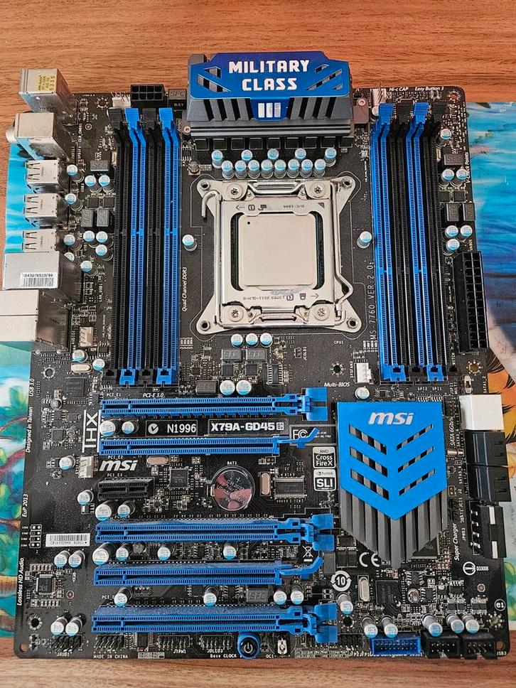 MSI X79A-GD45 8D moederbord met Intel i7 3820 CPU, Computers en Software, Moederborden, Gebruikt, Intel, DDR3, Ophalen of Verzenden