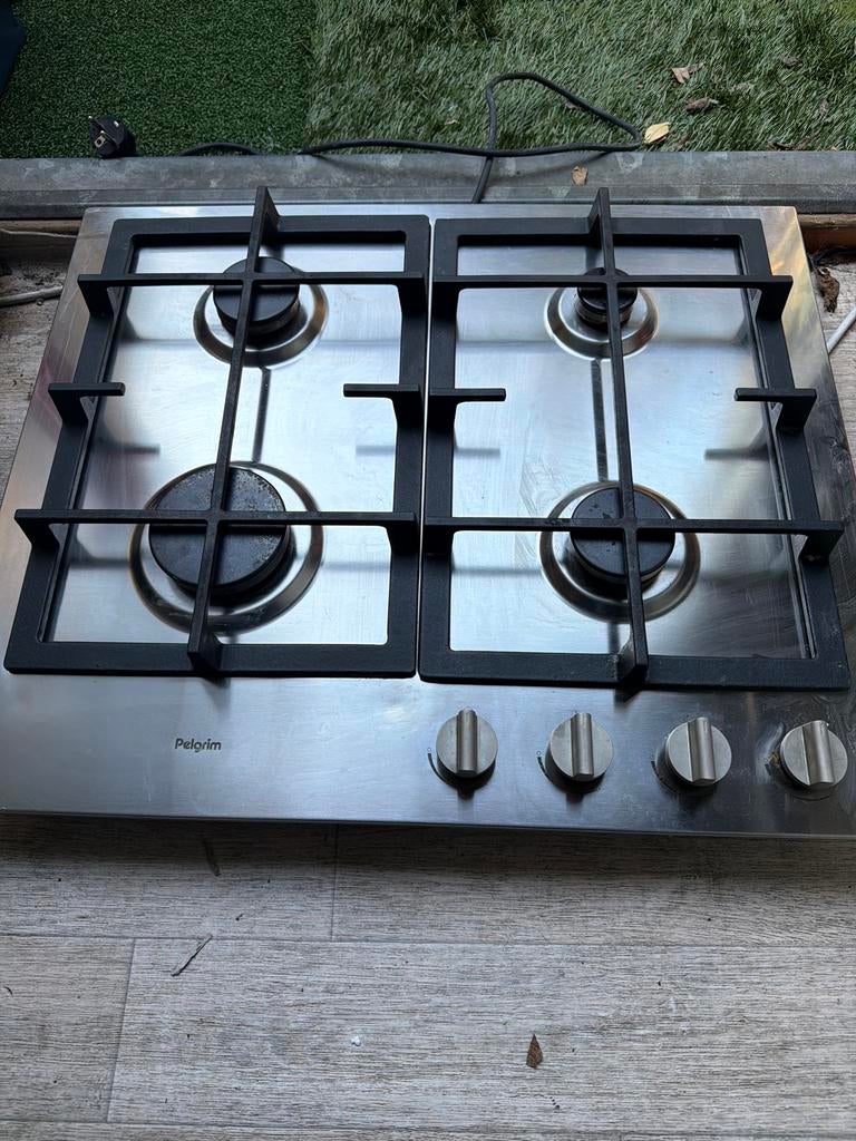 Pelgrim gasfornuis 4-pits RVS, Ophalen, 4 kookzones, Zo goed als nieuw, Inbouw
