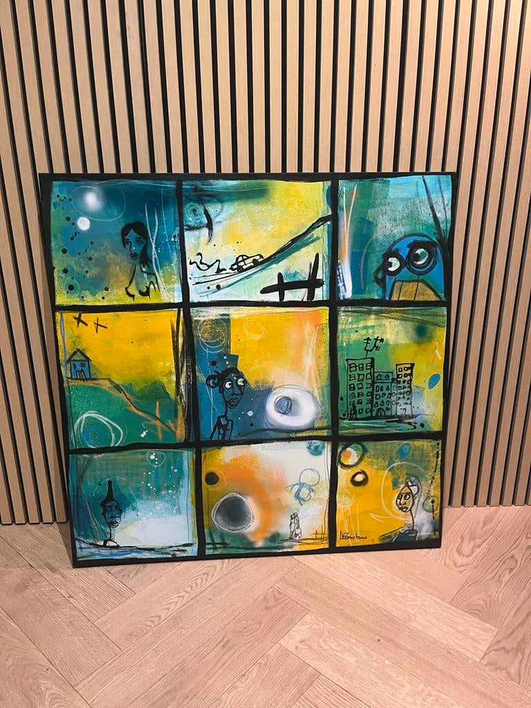 1x1 meter - Modern abstract schilderij, gesigneerd, Ophalen