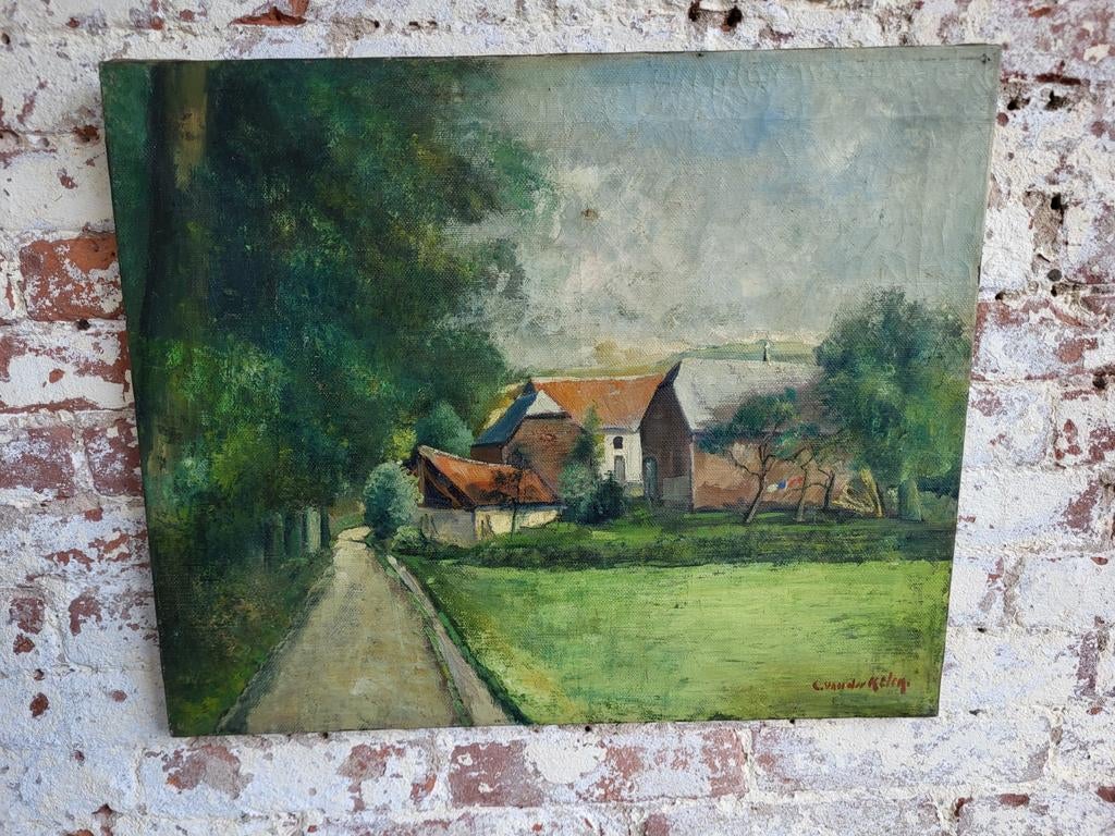 Mooi brocante olieverfschilderij op doek/ allegonda, Ophalen of Verzenden