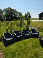 4x Donkergrijze Kunststof Tuinstoelen, Ophalen, Gebruikt, Kunststof