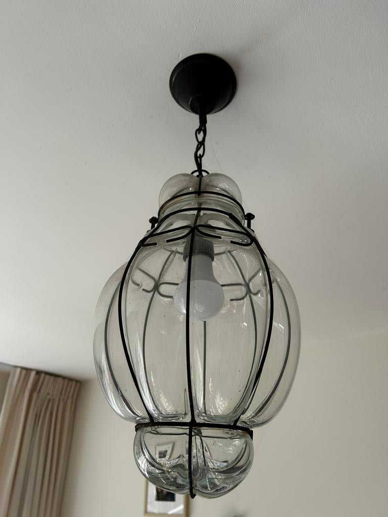 Hanglamp. Geblazen glas in staal, Ophalen, Gebruikt, Glas, Minder dan 50 cm