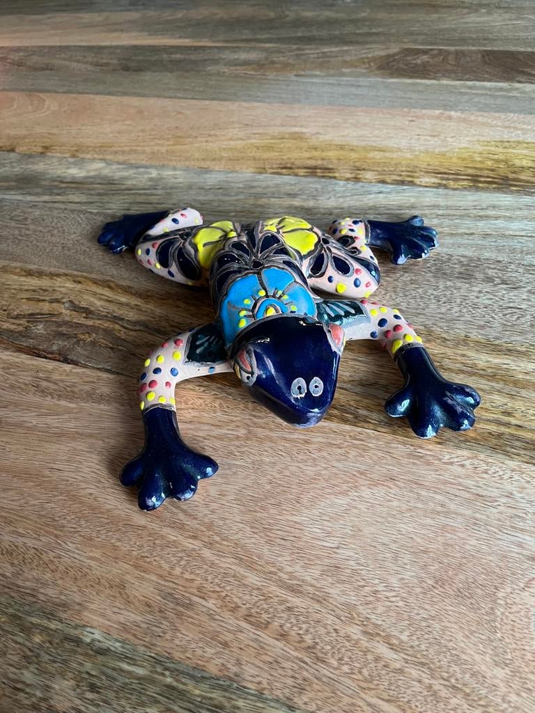 Decoratieve aardewerken kikker uit Mexico, Verzamelen, Beelden en Beeldjes, Ophalen of Verzenden, Zo goed als nieuw, Dier