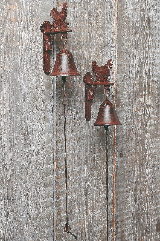 Mooie Bel, Deurbel, Klokje met Haan, Kip, bruin gietijzer, Tuin en Terras, Tuinwanddecoratie, Nieuw, Ophalen of Verzenden