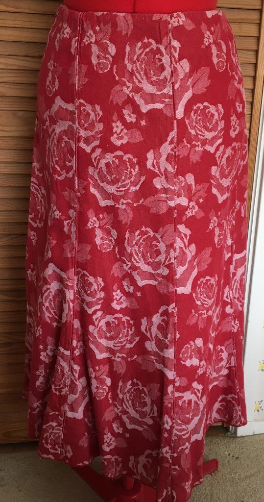 Per Una rood katoen strookjes rok met rozen maat 48/50, Per Una (Marks & Spencer), Maat 46/48 (XL) of groter, Ophalen of Verzenden