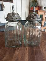Set van 2 Vintage Glazen Potten met Metalen Deksel, Huis en Inrichting, Woonaccessoires | Vazen, Ophalen, Zo goed als nieuw, Glas