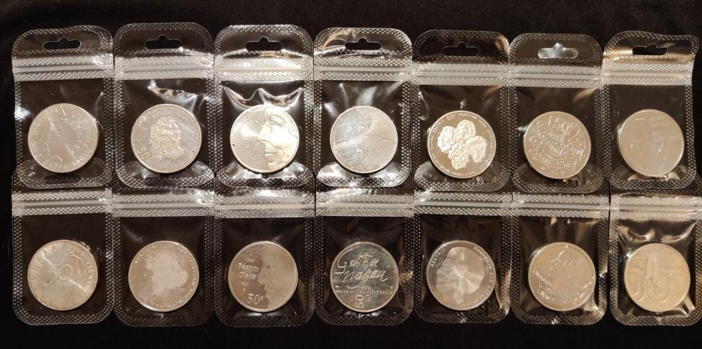 14 x zilveren 50 gulden munten, Postzegels en Munten, Munten | Nederland, Ophalen, Koningin Beatrix, 50 gulden, Zilver