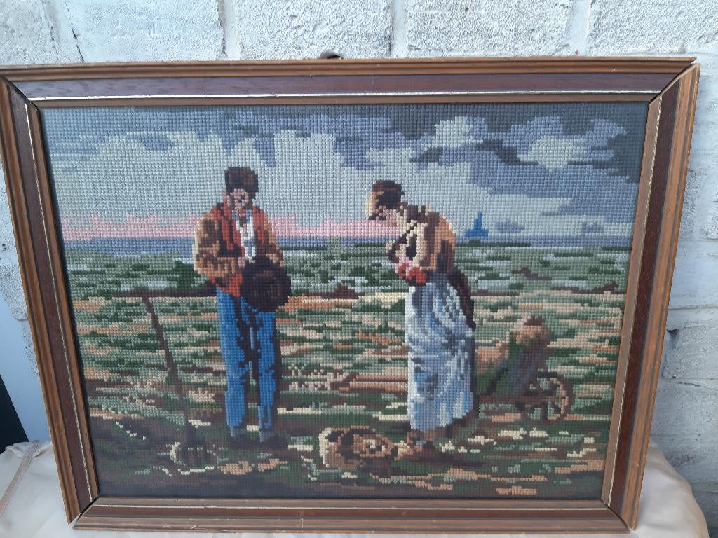 Het angelus is een katholiek gebed, geborduurd ingelijst,, Ophalen, Gebruikt, Handborduren, Overige typen