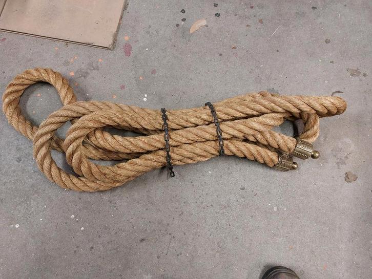 Geslagen touw - Oude trapleuning met messing uiteinde, Huis en Inrichting, Woonaccessoires | Overige, Gebruikt, Ophalen of Verzenden