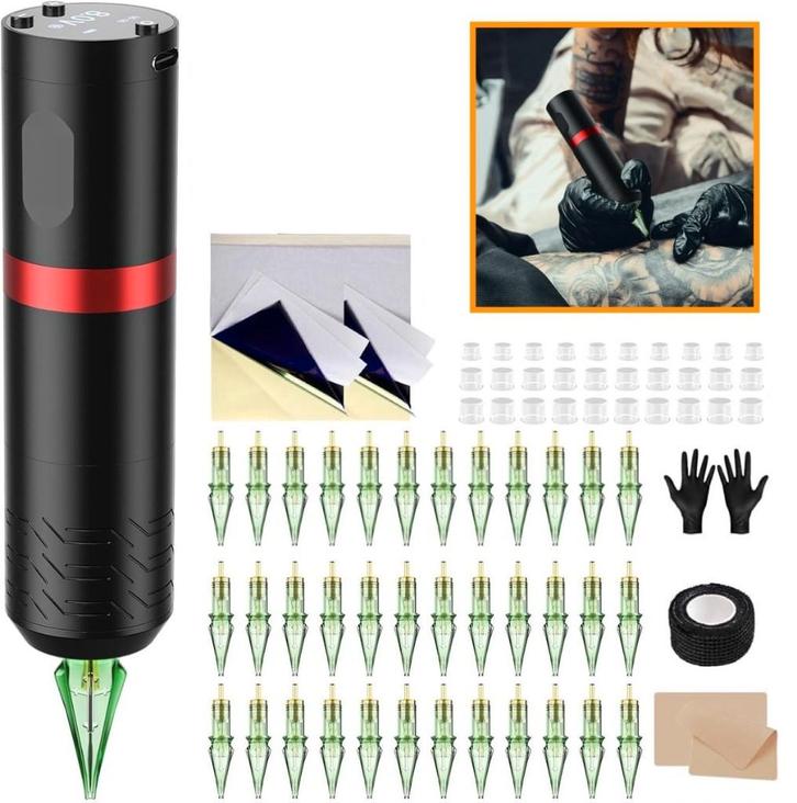 Draadloze Tattoo Pen OLED Display 40 Naalden Oefenhuid Nieuw, Hobby en Vrije tijd, Tekenen, Nieuw, Overige typen, Verzenden