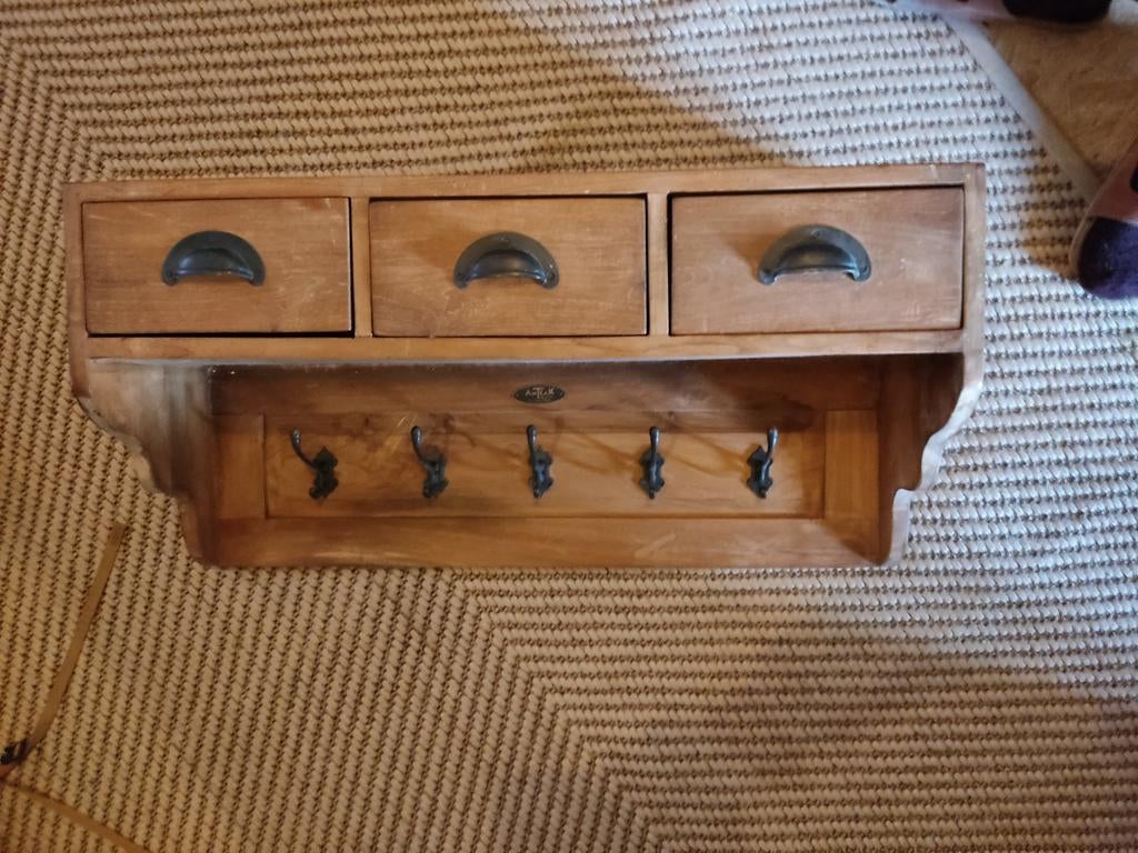 Retro Teakhouten Wandkast met Haken en Laden, Ophalen, Met plank(en), Teakhout, Zo goed als nieuw