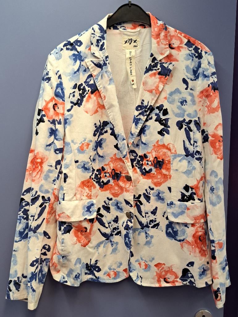 Oui vrolijke luchtige blazer bloemenprint mt 44 artnr 48827, Blauw, ., Maat 42/44 (L), Ophalen of Verzenden