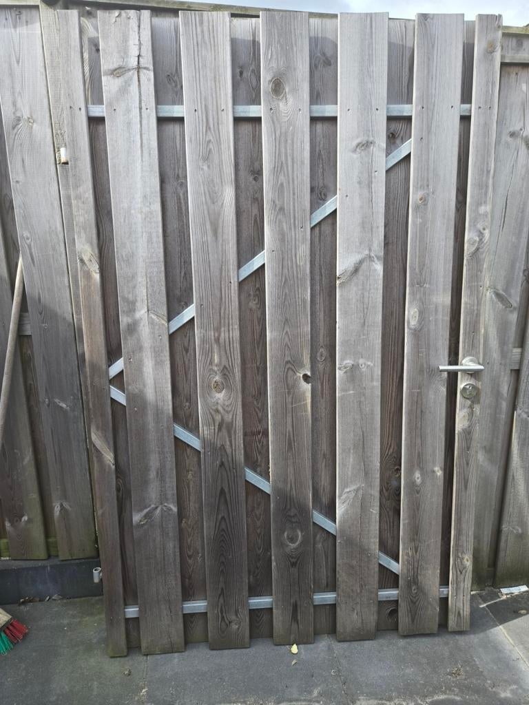 Tuindeur 1.20m breed met schutting en palen, Ophalen, Met poort, Gebruikt, Tuinhek