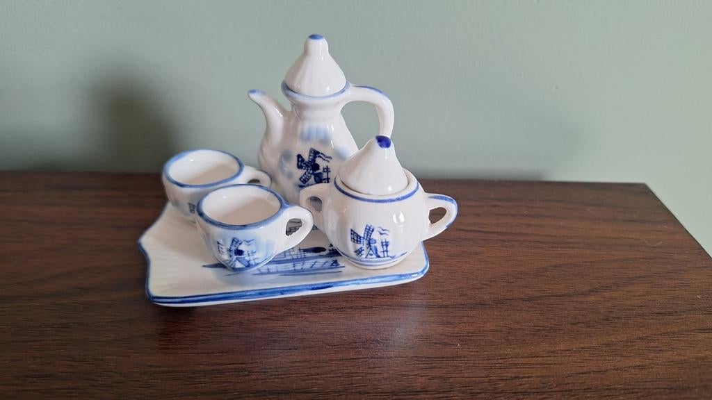 Miniatuur theeserviesje Delfts blauw, Ophalen of Verzenden, Zo goed als nieuw