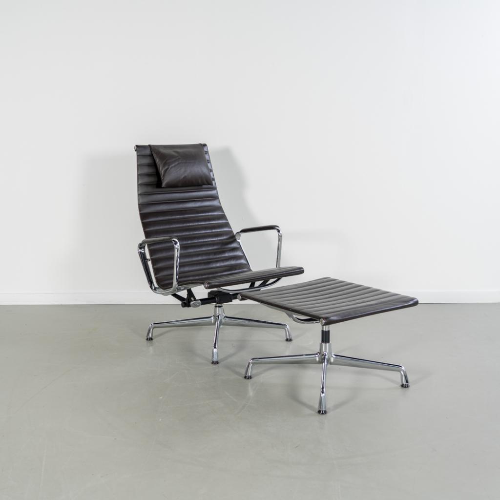 Vitra Eames EA 124 + 125 Set Donkerbruin Leer - Chroom