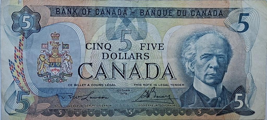 5 Dollarbiljet Canada 1979., Ophalen of Verzenden, Noord-Amerika, Los biljet