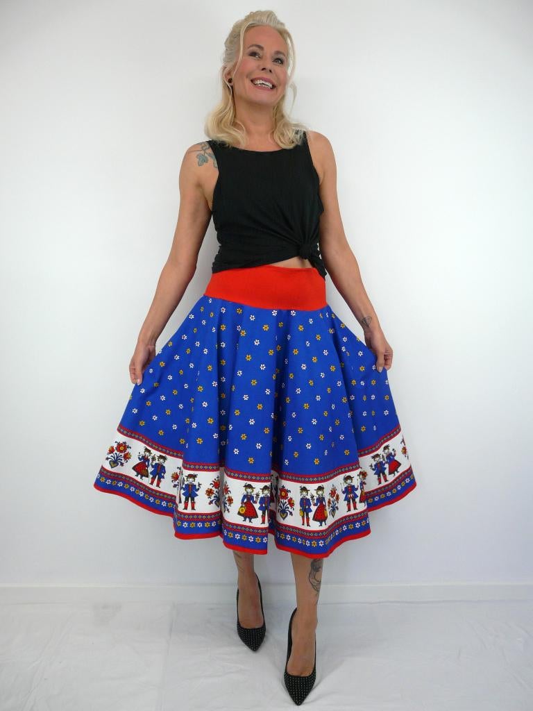 *Abfab Vintage Katoenen Folklore Cirkelrok L*, Blauw, Maat 42/44 (L), Ophalen of Verzenden, Zo goed als nieuw