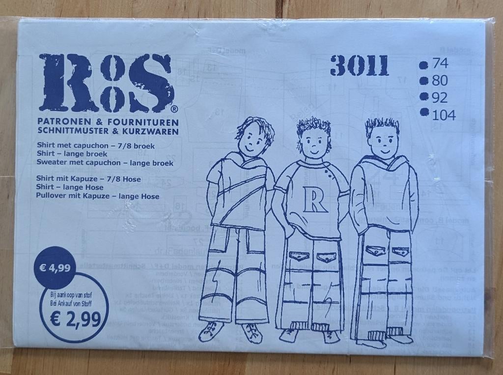 Naaipatroon Roos 3011 shirts, sweater, broeken maat 74-104, Hobby en Vrije tijd, Kledingpatronen, Ophalen of Verzenden, Zo goed als nieuw