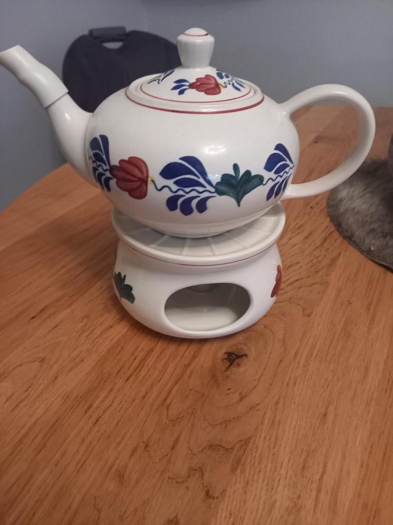Boch theepot met theelicht, Boerenbont stijl, Ophalen of Verzenden, Nieuw