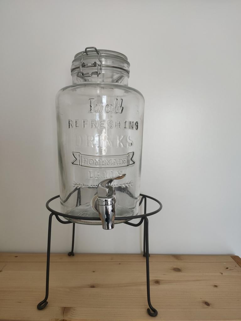 Glazen drankdispenser met tapkraan en standaard, Ophalen of Verzenden, Zo goed als nieuw, Overige merken, Glas