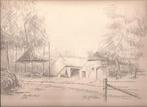 G. IJskes. Potloodtekening Oostendorp Boerenschuren 1982, Ophalen of Verzenden