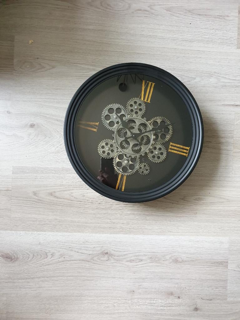 klok industrieel zwart radar tandwiel klok 37 cm nieuw, Ophalen, Nieuw, Wandklok