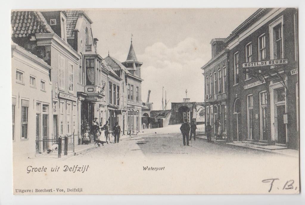 161 Delfzijl 1905 Mensen Tabak Hotel De Beurs 1905 B87, Verzenden, Voor 1920, Gelopen, Groningen