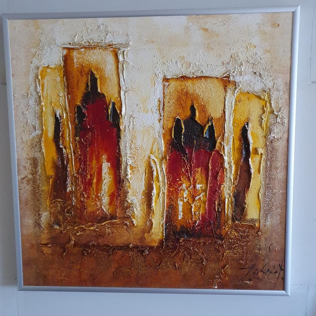 Abstract Schilderij met Textuur en Warme Kleuren, Ophalen