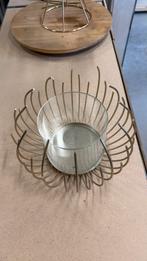 Gouden metalen kandelaar met glazen houder, Overige kleuren, Ophalen of Verzenden, Zo goed als nieuw, Metaal