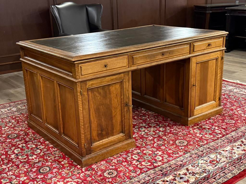 Antiek klassiek Engels bureau (partnerdesk) #661, Huis en Inrichting, Bureaus, 160 cm, 100 cm, Bruin, Ophalen of Verzenden