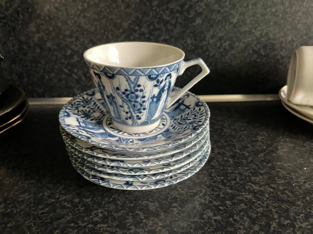 Vintage Chinees theeservies - Blauw-wit porselein, Ophalen of Verzenden