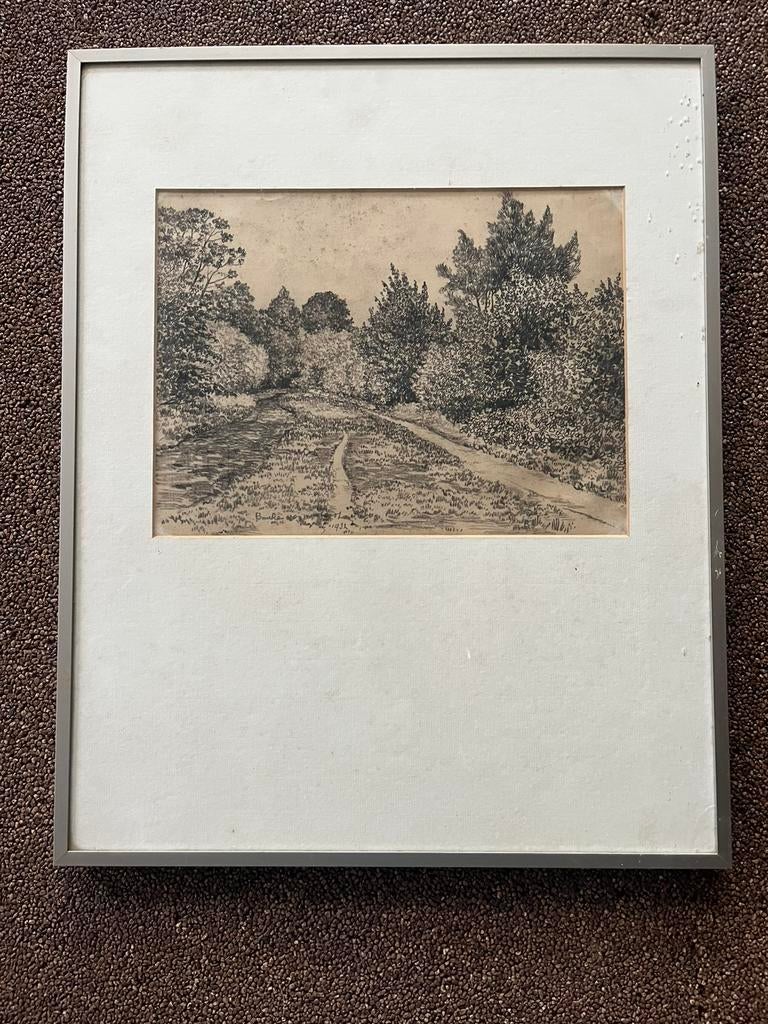 Landschapstekening Bouke van der Vlugt 1932, Antiek en Kunst, Kunst | Schilderijen | Klassiek, Ophalen of Verzenden