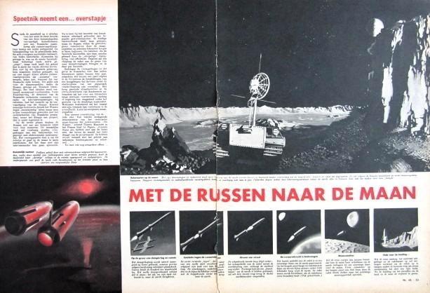 Vintage artikels ruimtevaart 1957 space ruimte maan, Verzamelen, Tijdschriften, Kranten en Knipsels, Tijdschrift, 1940 tot 1960