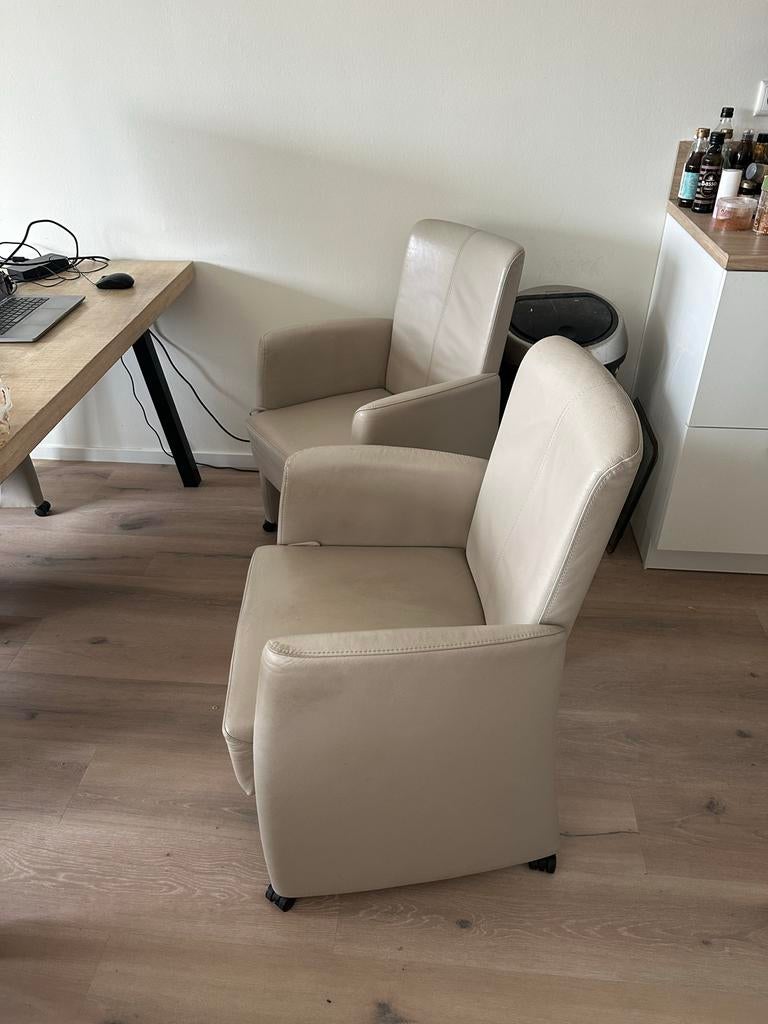 Comfortabele eetkamerstoelen op wieltjes - 6 stuks, Ophalen, Gebruikt, Overige kleuren, Leer