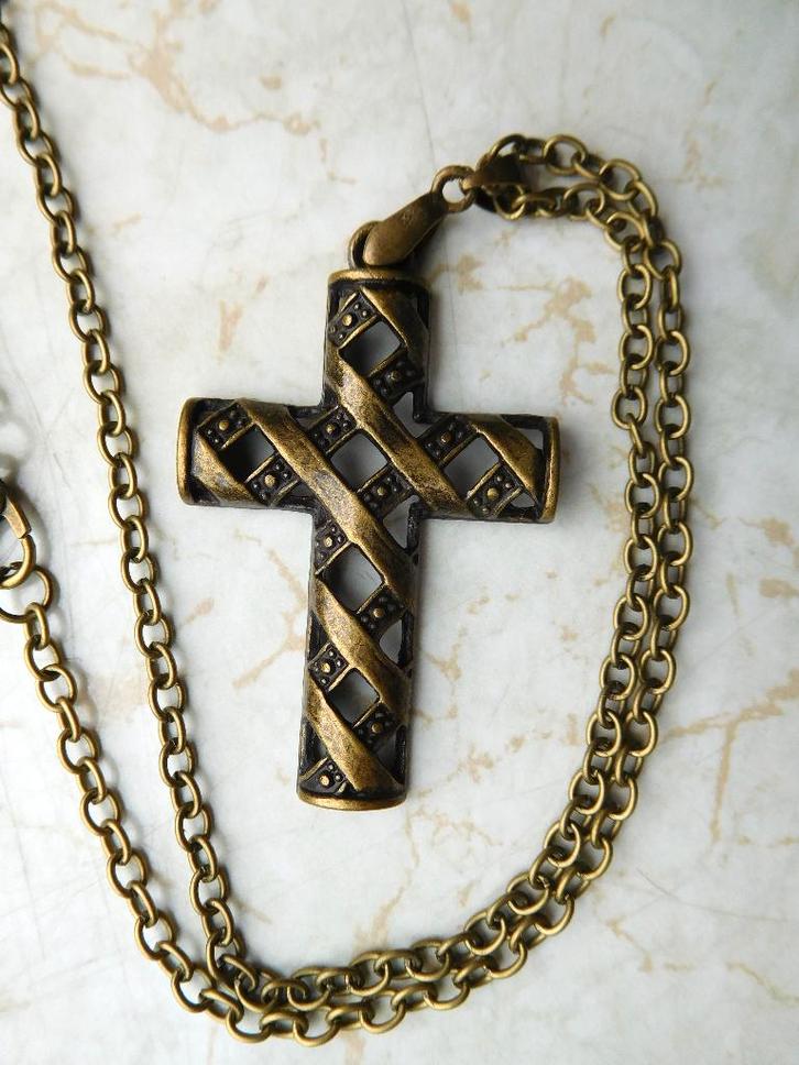 Bronzen kruis (F89671), Sieraden, Tassen en Uiterlijk, Kettinghangers, Nieuw, Overige materialen, Bruin, Kruis of Symbool, Ophalen of Verzenden