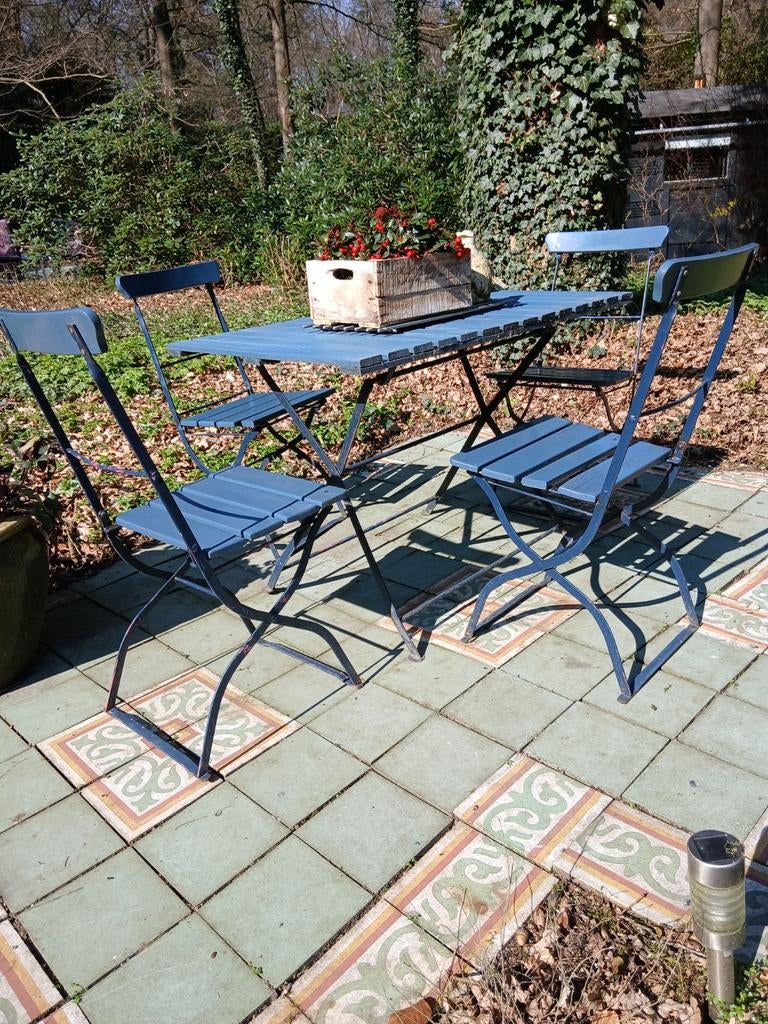 Prachtig opklapbaar brocante tuinset., Tuin en Terras, Ophalen, Zo goed als nieuw, 2 zitplaatsen