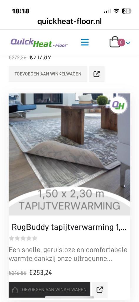 Tapijt Vloerverwarming RugBuddy 1.5x2.3m - 450W, Gebruikt, Minder dan 30 cm, Overige typen, 150 cm of meer