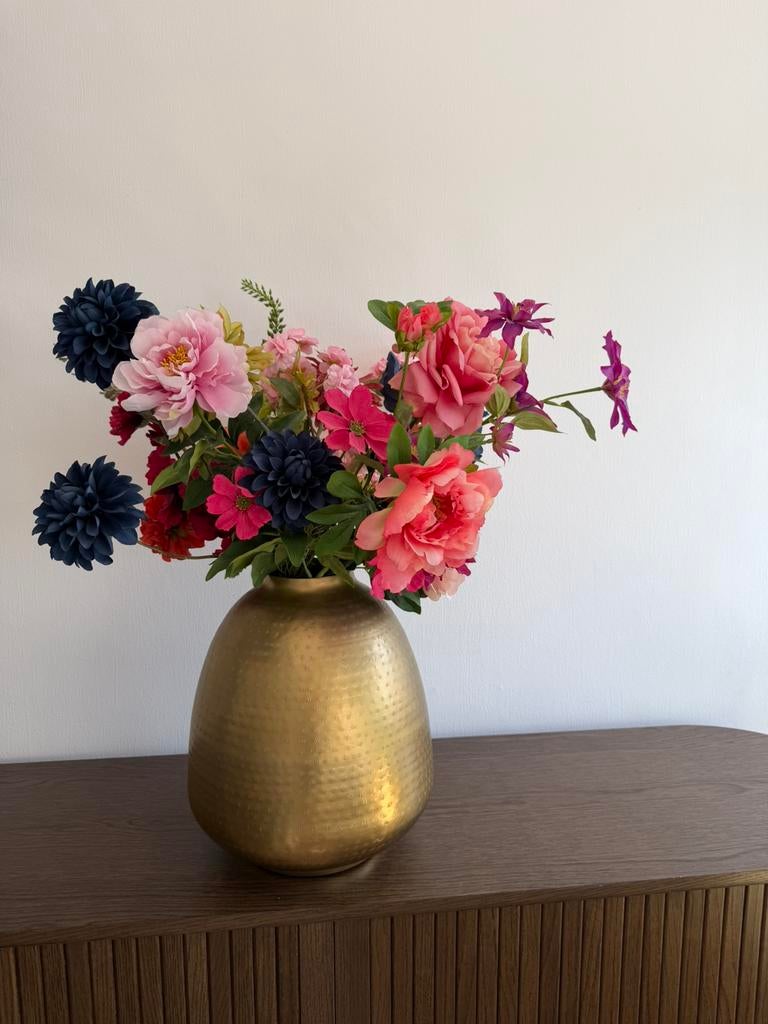 Gouden vaas en zijde bloemen boeket, Ophalen, Zo goed als nieuw