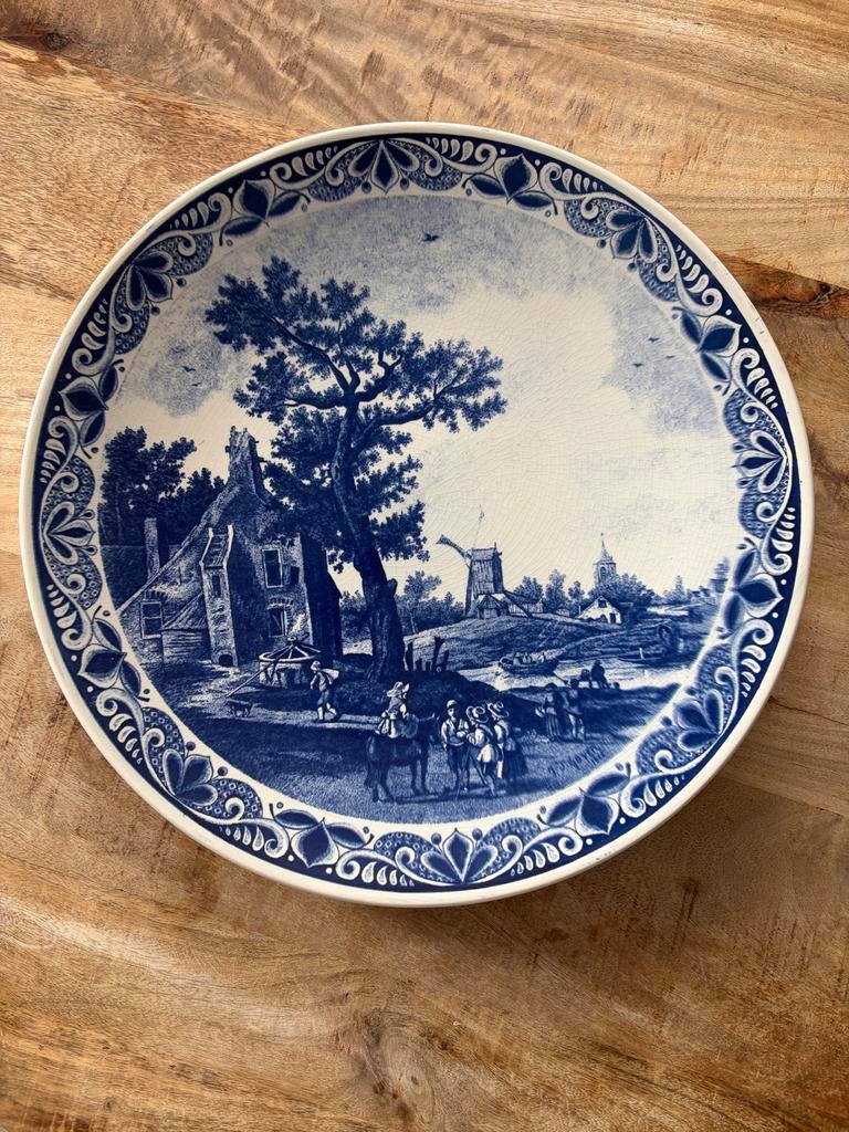 Groot Delfts Blauw Wandbord - Origineel 40 cm, Antiek en Kunst, Ophalen of Verzenden